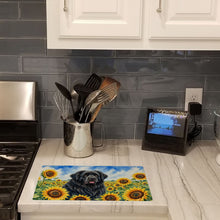 Load image into Gallery viewer, Newfoundland in Sunflowers Cutting Board Tempered Glass Kitchen Cutting Surface, Heat Resistant Chopping Board with Non-Slip Feet, Decorative Food Prep &amp; Serving