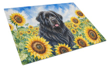 Load image into Gallery viewer, Newfoundland in Sunflowers Cutting Board Tempered Glass Kitchen Cutting Surface, Heat Resistant Chopping Board with Non-Slip Feet, Decorative Food Prep &amp; Serving
