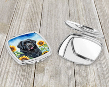 Load image into Gallery viewer, Newfoundland in Sunflowers Compact Mirror – Stylish Purse Mirror with Artistic Covers