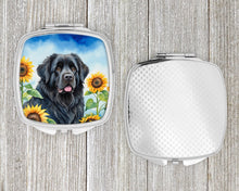 Load image into Gallery viewer, Newfoundland in Sunflowers Compact Mirror – Stylish Purse Mirror with Artistic Covers