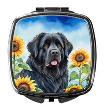 Load image into Gallery viewer, Newfoundland in Sunflowers Compact Mirror – Stylish Purse Mirror with Artistic Covers