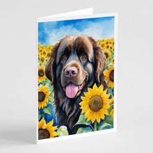 Load image into Gallery viewer, Newfoundland in Sunflowers Greeting Cards - Blank Note Cards – 8-Pack of Artist-Designed Cards with Envelopes