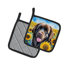 Load image into Gallery viewer, Newfoundland in Sunflowers Pot Holders - Set of 2 Decorative Kitchen Helpers | Made in the USA
