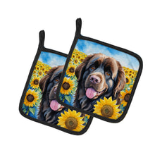 Load image into Gallery viewer, Newfoundland in Sunflowers Pot Holders - Set of 2 Decorative Kitchen Helpers | Made in the USA