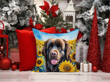Load image into Gallery viewer, Newfoundland in Sunflowers Throw Pillow - 14x14 Decorative Pillow – Art for Your Home &amp; Patio