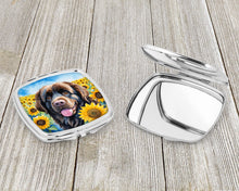 Load image into Gallery viewer, Newfoundland in Sunflowers Compact Mirror – Stylish Purse Mirror with Artistic Covers