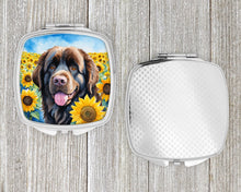 Load image into Gallery viewer, Newfoundland in Sunflowers Compact Mirror – Stylish Purse Mirror with Artistic Covers