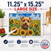 Load image into Gallery viewer, Norfolk Terrier in Sunflowers Cutting Board Tempered Glass Kitchen Cutting Surface, Heat Resistant Chopping Board with Non-Slip Feet, Decorative Food Prep &amp; Serving