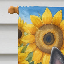 Load image into Gallery viewer, Norwegian Elkhound in Sunflowers House Flag