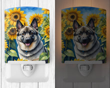 Load image into Gallery viewer, Norwegian Elkhound in Sunflowers Ceramic Night Light