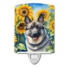 Load image into Gallery viewer, Norwegian Elkhound in Sunflowers Ceramic Night Light