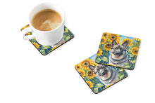 Load image into Gallery viewer, Norwegian Elkhound in Sunflowers Coasters - Set of 4 Lightweight Foam, Absorbent Drink Coasters