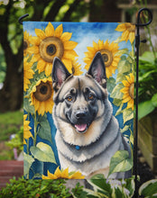 Load image into Gallery viewer, Norwegian Elkhound in Sunflowers Garden Flag – Bright Dog-Themed Yard Decor