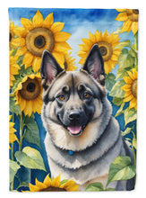 Load image into Gallery viewer, Norwegian Elkhound in Sunflowers Garden Flag – Bright Dog-Themed Yard Decor