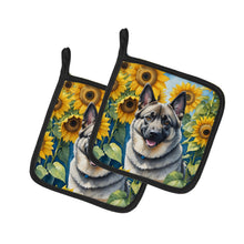 Load image into Gallery viewer, Norwegian Elkhound in Sunflowers Pot Holders - Set of 2 Decorative Kitchen Helpers | Made in the USA