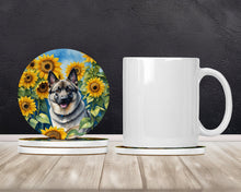 Load image into Gallery viewer, Norwegian Elkhound in Sunflowers Large Sandstone Coasters Pack of 4