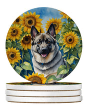 Load image into Gallery viewer, Norwegian Elkhound in Sunflowers Large Sandstone Coasters Pack of 4