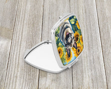 Load image into Gallery viewer, Norwegian Elkhound in Sunflowers Compact Mirror – Stylish Purse Mirror with Artistic Covers