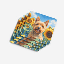 Load image into Gallery viewer, Norwich Terrier in Sunflowers Coasters - Set of 4 Lightweight Foam, Absorbent Drink Coasters