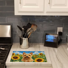Load image into Gallery viewer, Norwich Terrier in Sunflowers Cutting Board Tempered Glass Kitchen Cutting Surface, Heat Resistant Chopping Board with Non-Slip Feet, Decorative Food Prep &amp; Serving