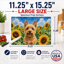 Load image into Gallery viewer, Norwich Terrier in Sunflowers Cutting Board Tempered Glass Kitchen Cutting Surface, Heat Resistant Chopping Board with Non-Slip Feet, Decorative Food Prep &amp; Serving