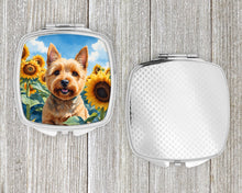 Load image into Gallery viewer, Norwich Terrier in Sunflowers Compact Mirror – Stylish Purse Mirror with Artistic Covers