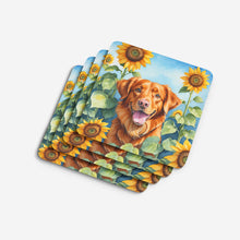 Load image into Gallery viewer, Nova Scotia Duck Toller in Sunflowers Coasters - Set of 4 Lightweight Foam, Absorbent Drink Coasters