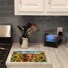 Load image into Gallery viewer, Nova Scotia Duck Toller in Sunflowers Cutting Board Tempered Glass Kitchen Cutting Surface, Heat Resistant Chopping Board with Non-Slip Feet, Decorative Food Prep &amp; Serving