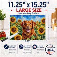 Load image into Gallery viewer, Nova Scotia Duck Toller in Sunflowers Cutting Board Tempered Glass Kitchen Cutting Surface, Heat Resistant Chopping Board with Non-Slip Feet, Decorative Food Prep &amp; Serving