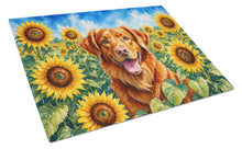 Load image into Gallery viewer, Nova Scotia Duck Toller in Sunflowers Cutting Board Tempered Glass Kitchen Cutting Surface, Heat Resistant Chopping Board with Non-Slip Feet, Decorative Food Prep &amp; Serving