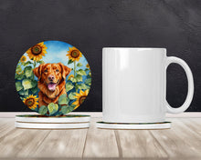 Load image into Gallery viewer, Nova Scotia Duck Toller in Sunflowers Large Sandstone Coasters Pack of 4
