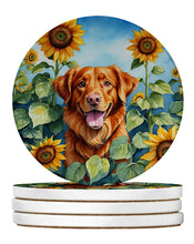 Load image into Gallery viewer, Nova Scotia Duck Toller in Sunflowers Large Sandstone Coasters Pack of 4