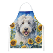 Load image into Gallery viewer, Old English Sheepdog in Sunflowers Apron – Artist-Designed Kitchen, BBQ &amp; Craft Apron