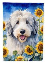 Load image into Gallery viewer, Old English Sheepdog in Sunflowers House Flag
