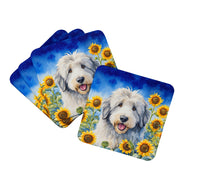 Load image into Gallery viewer, Old English Sheepdog in Sunflowers Coasters - Set of 4 Lightweight Foam, Absorbent Drink Coasters