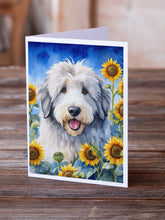 Load image into Gallery viewer, Old English Sheepdog in Sunflowers Greeting Cards - Blank Note Cards – 8-Pack of Artist-Designed Cards with Envelopes
