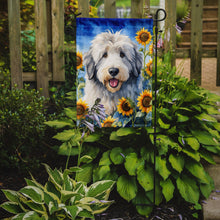 Load image into Gallery viewer, Old English Sheepdog in Sunflowers Garden Flag – Bright Dog-Themed Yard Decor