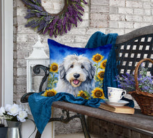 Load image into Gallery viewer, Old English Sheepdog in Sunflowers Throw Pillow