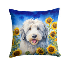Load image into Gallery viewer, Old English Sheepdog in Sunflowers Throw Pillow
