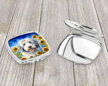 Load image into Gallery viewer, Old English Sheepdog in Sunflowers Compact Mirror – Stylish Purse Mirror with Artistic Covers
