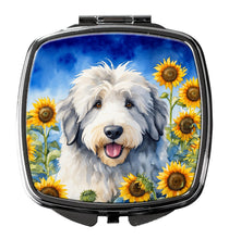 Load image into Gallery viewer, Old English Sheepdog in Sunflowers Compact Mirror – Stylish Purse Mirror with Artistic Covers