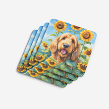 Load image into Gallery viewer, Otterhound in Sunflowers Coasters - Set of 4 Lightweight Foam, Absorbent Drink Coasters