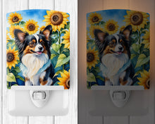 Load image into Gallery viewer, Papillon in Sunflowers Ceramic Night Light