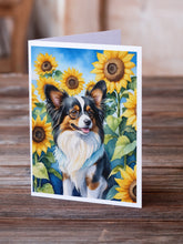 Load image into Gallery viewer, Papillon in Sunflowers Greeting Cards - Blank Note Cards – 8-Pack of Artist-Designed Cards with Envelopes