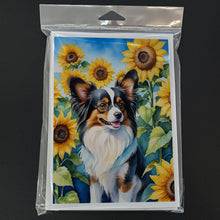 Load image into Gallery viewer, Papillon in Sunflowers Greeting Cards - Blank Note Cards – 8-Pack of Artist-Designed Cards with Envelopes