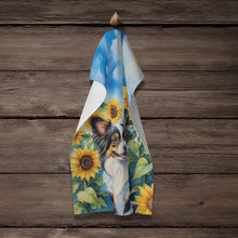 Load image into Gallery viewer, Papillon in Sunflowers Kitchen Towel