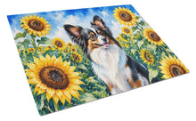 Load image into Gallery viewer, Papillon in Sunflowers Cutting Board Tempered Glass Kitchen Cutting Surface, Heat Resistant Chopping Board with Non-Slip Feet, Decorative Food Prep &amp; Serving