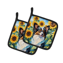Load image into Gallery viewer, Papillon in Sunflowers Pot Holders - Set of 2 Decorative Kitchen Helpers | Made in the USA