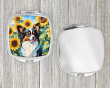 Load image into Gallery viewer, Papillon in Sunflowers Compact Mirror – Stylish Purse Mirror with Artistic Covers
