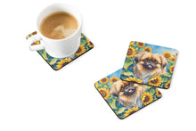 Load image into Gallery viewer, Pekingese in Sunflowers Coasters - Set of 4 Lightweight Foam, Absorbent Drink Coasters